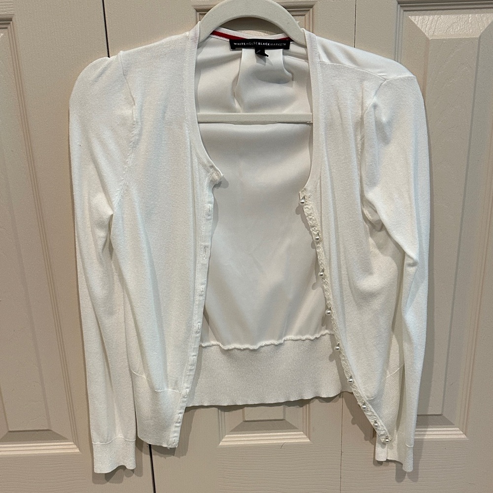 White House Black Market White Cardigan Sweater